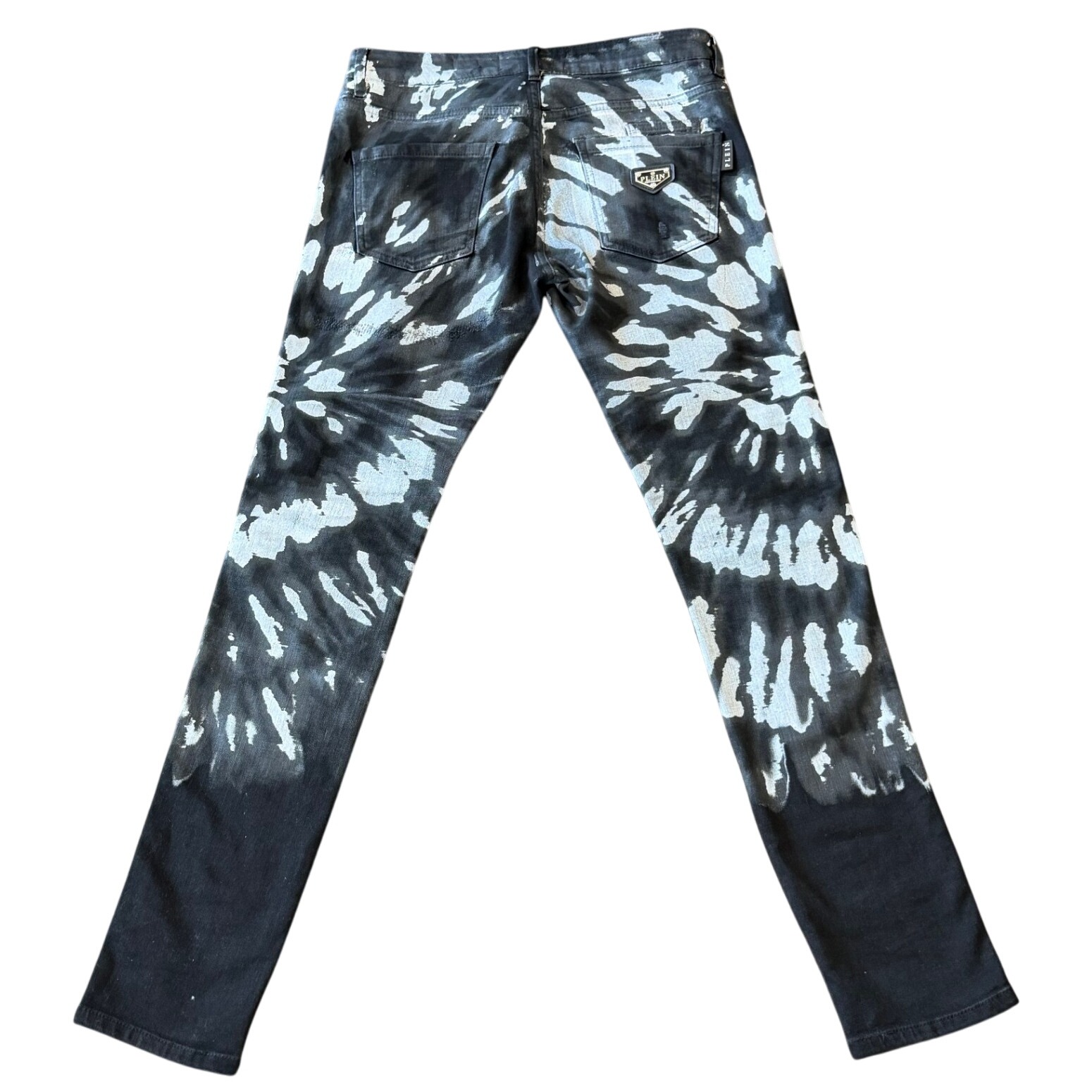Philipp Plein Super Straight Cut Black White Tie-Dye Jeans Sz 30 | Rare Capsule
